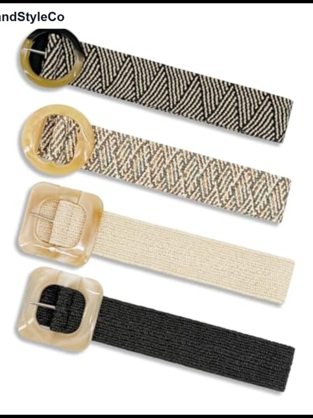 Straw Woven Elastic Waist Belt Set Boho Braided Adjustable No-Hole Fit Women